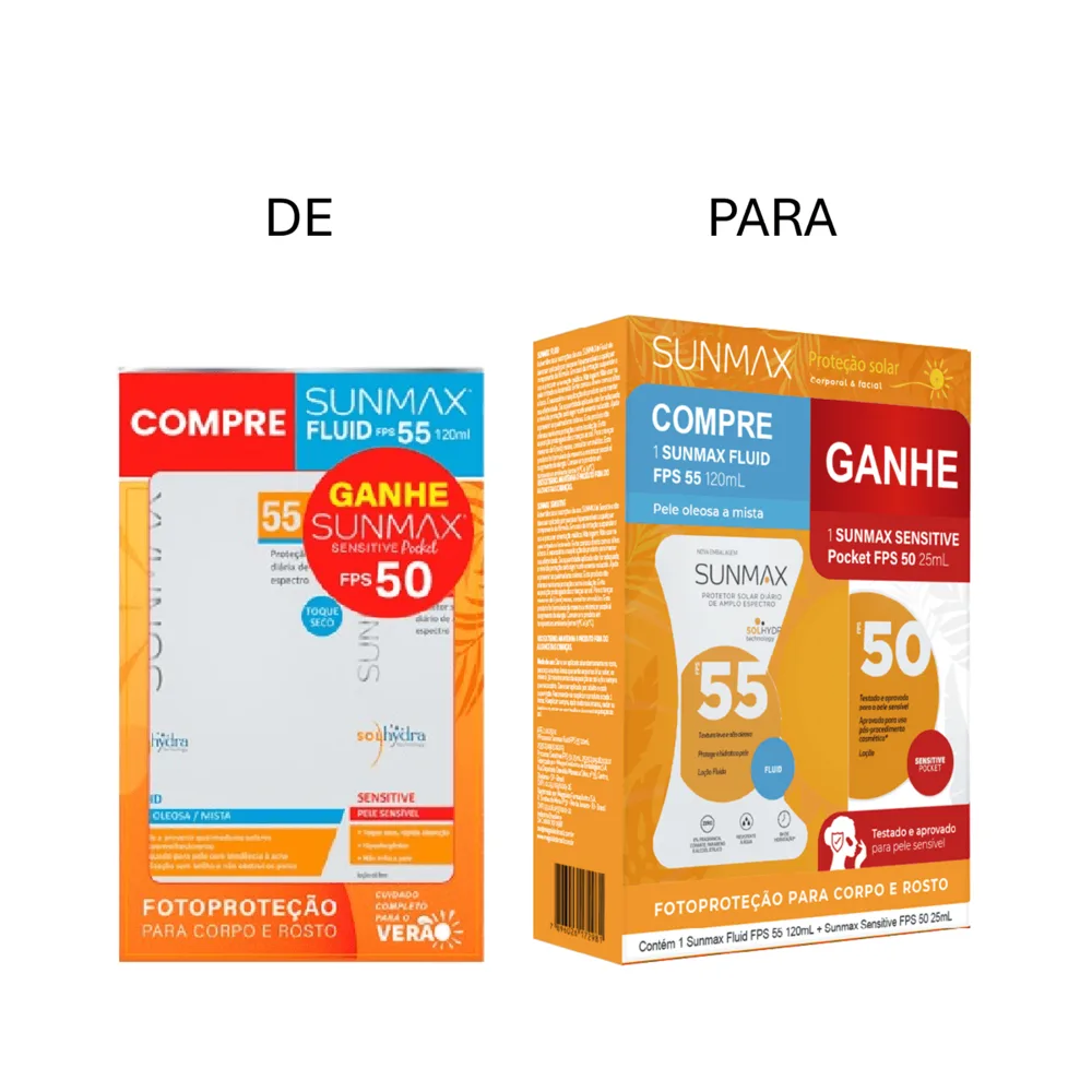 Kit Protetor Solar Sunmax Fluid FPS55 120ml 1 Unidade + Protetor Solar Sunmax Sensitive Pocket FPS50 25ml 1 Unidade