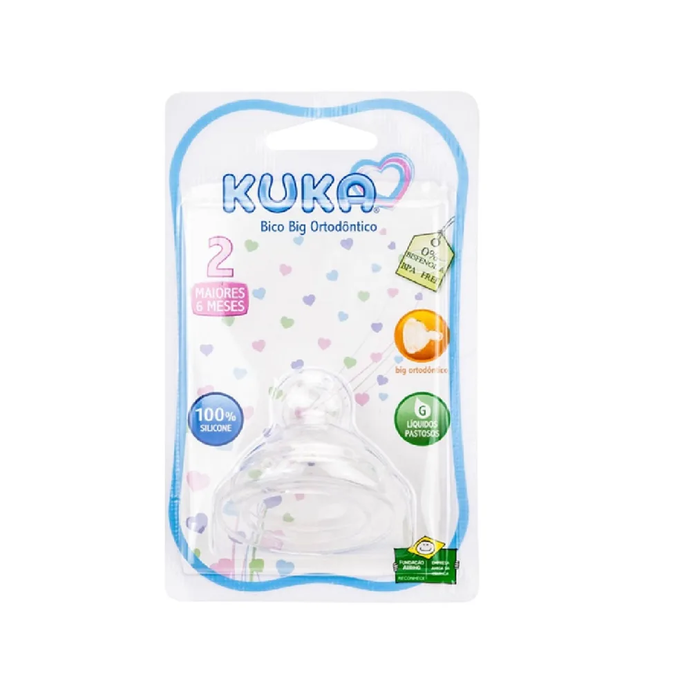 Bico para Mamadeira Kuka Big Ortodôntico para Líquidos Pastosos +6 meses Silicone Tamanho 2 1 Unidade