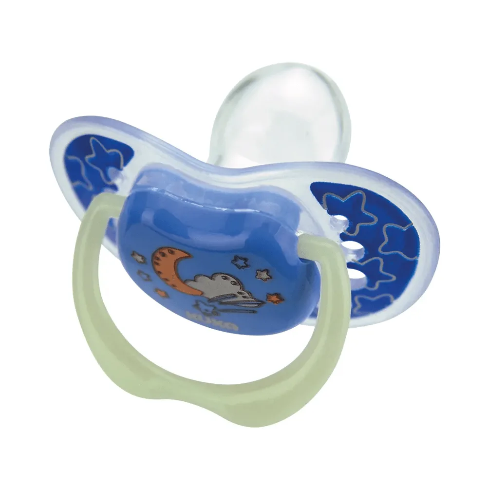 Chupeta Kuka Lumina Ortodôntica +6 meses Brilha no Escuro Silicone Azul Tamanho 2 1 Unidade