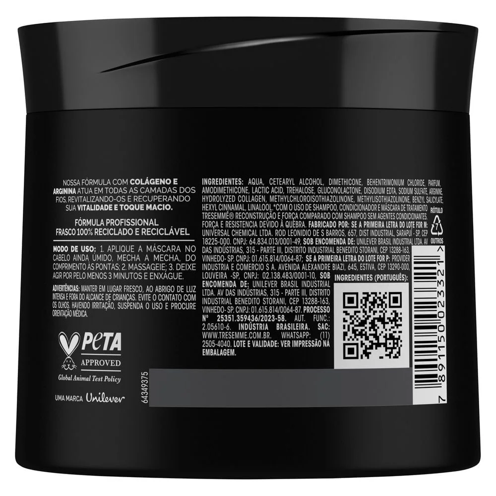 Máscara de Tratamento TRESemmé Reconstrução Intensa Colágeno e Arginina 400g