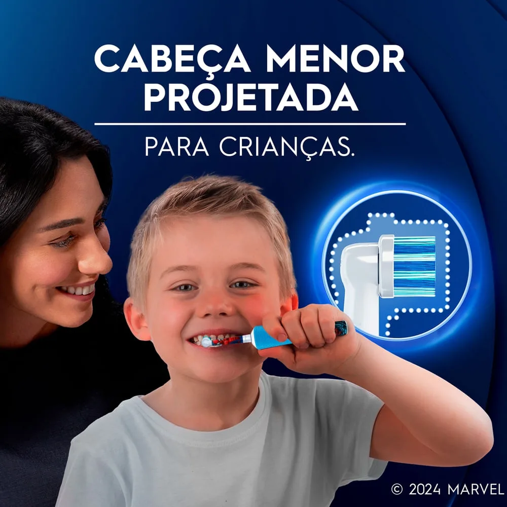 Refil Escova Dental Elétrica Infantil Oral-B Kids Marvel Homem-Aranha Cerdas Macias 2 Unidades