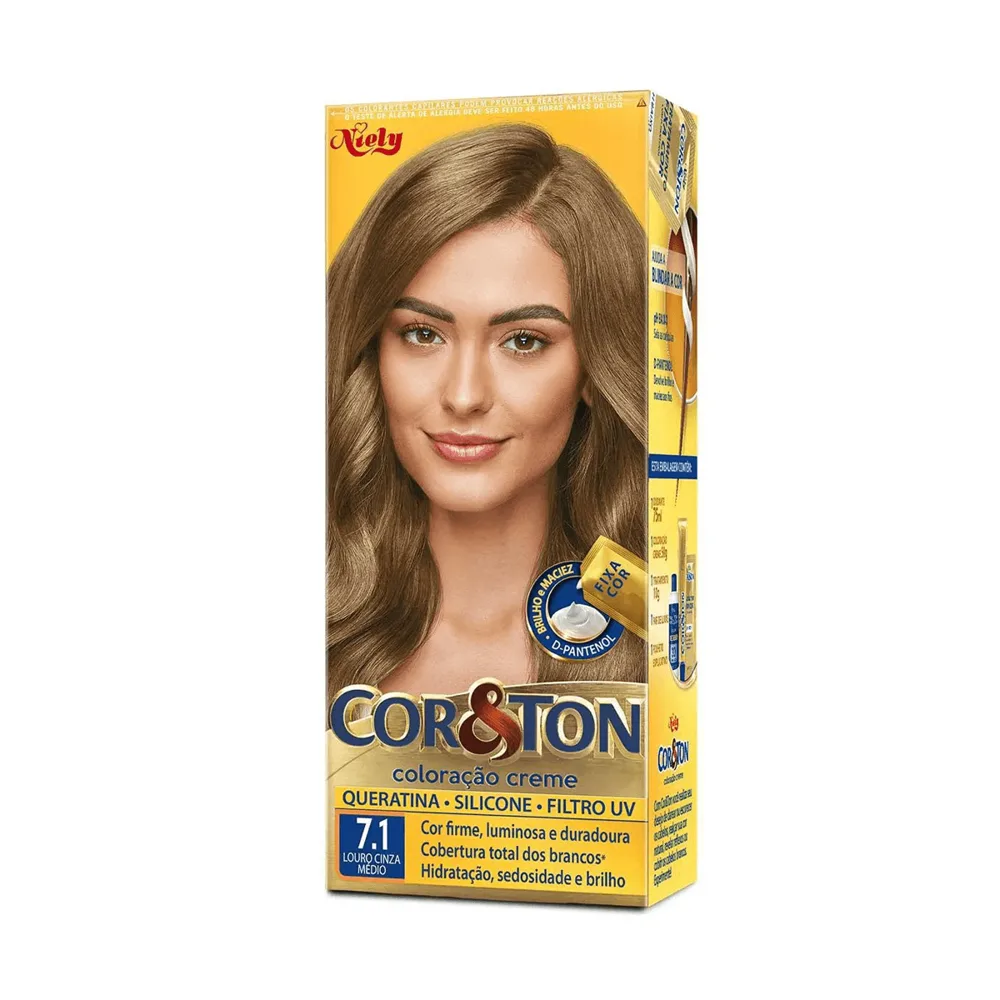Coloração Niely Cor&Ton Louro Médio Cinza 7.1