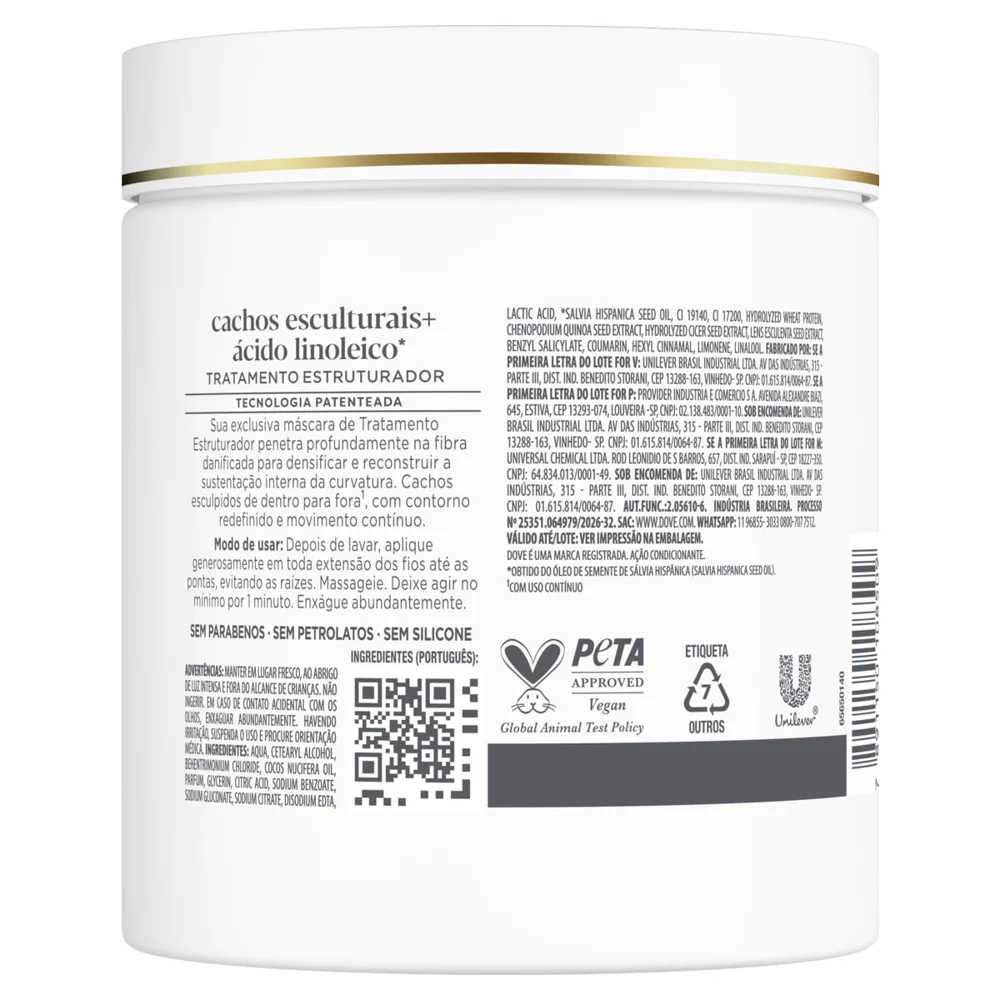 Máscara De Tratamento Estruturador Dove Cachos Esculturais + Ácido Linoleico 500g
