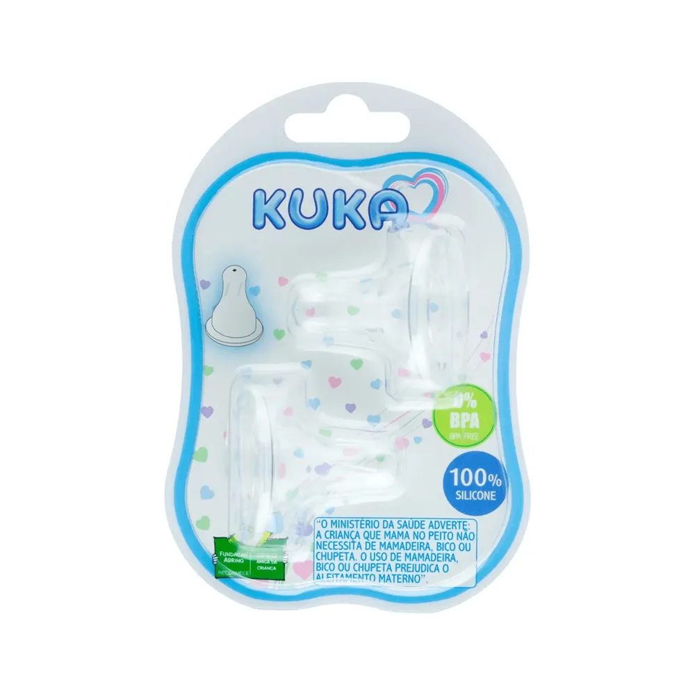 Bico para Mamadeira Kuka Universal Fluxo Médio Sistema Antiar Silicone Sem BPA 2 Unidades