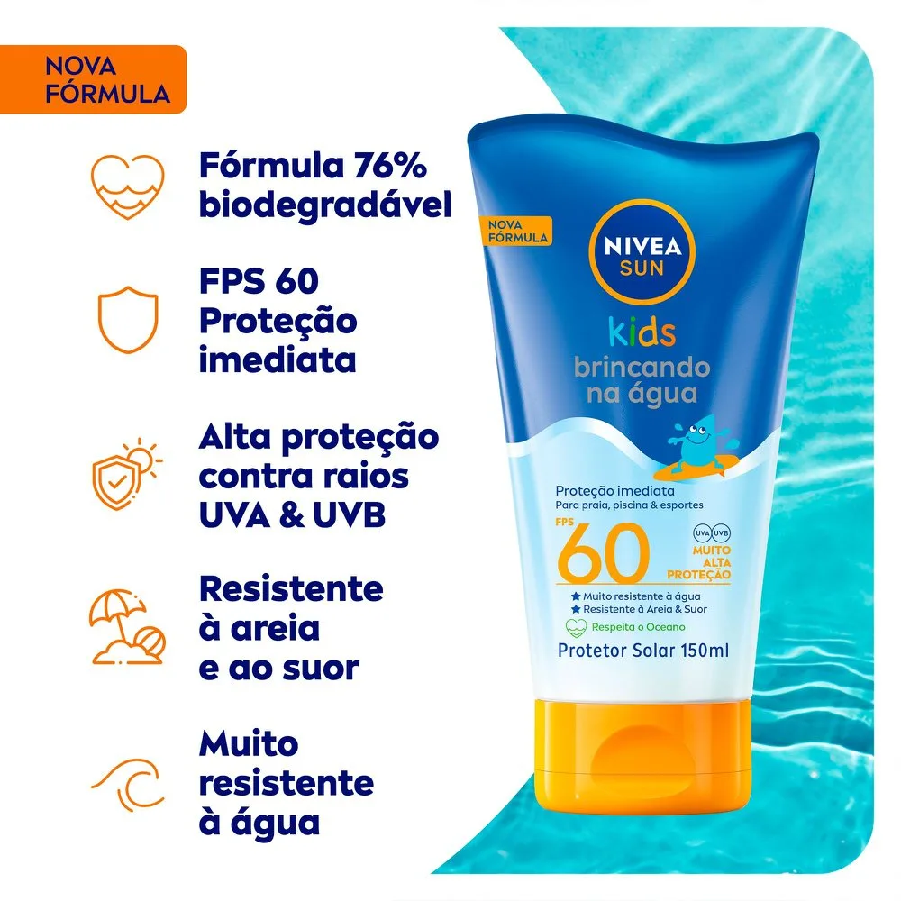 Protetor Solar Nivea Sun Kids Brincando na Água FPS60 150ml