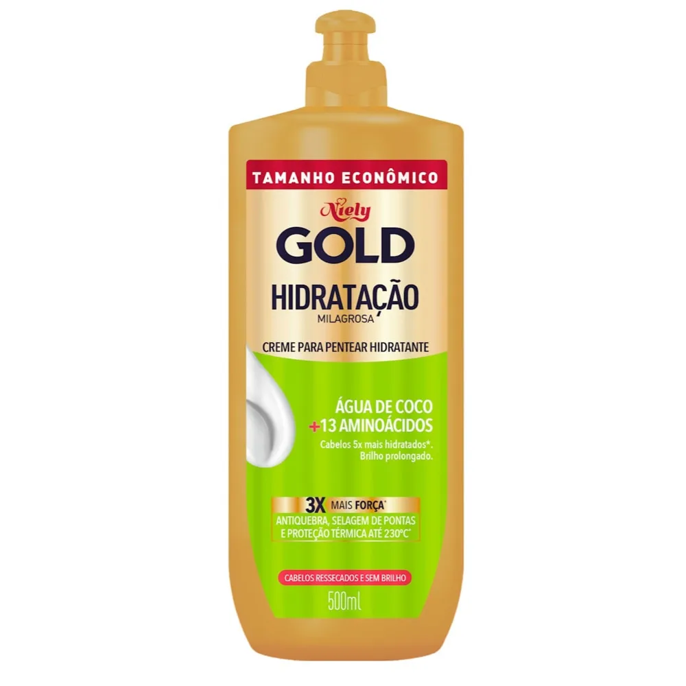 Creme de Pentear Niely Gold Hidratação Milagrosa Água de Coco + 13 Aminoácidos 500ml
