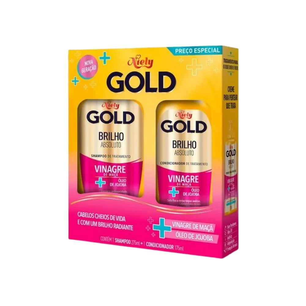 Kit Shampoo Niely Gold Brilho Absoluto 275ml 1 Unidade + Condicionador Niely Gold Brilho Absoluto 175ml 1 Unidade