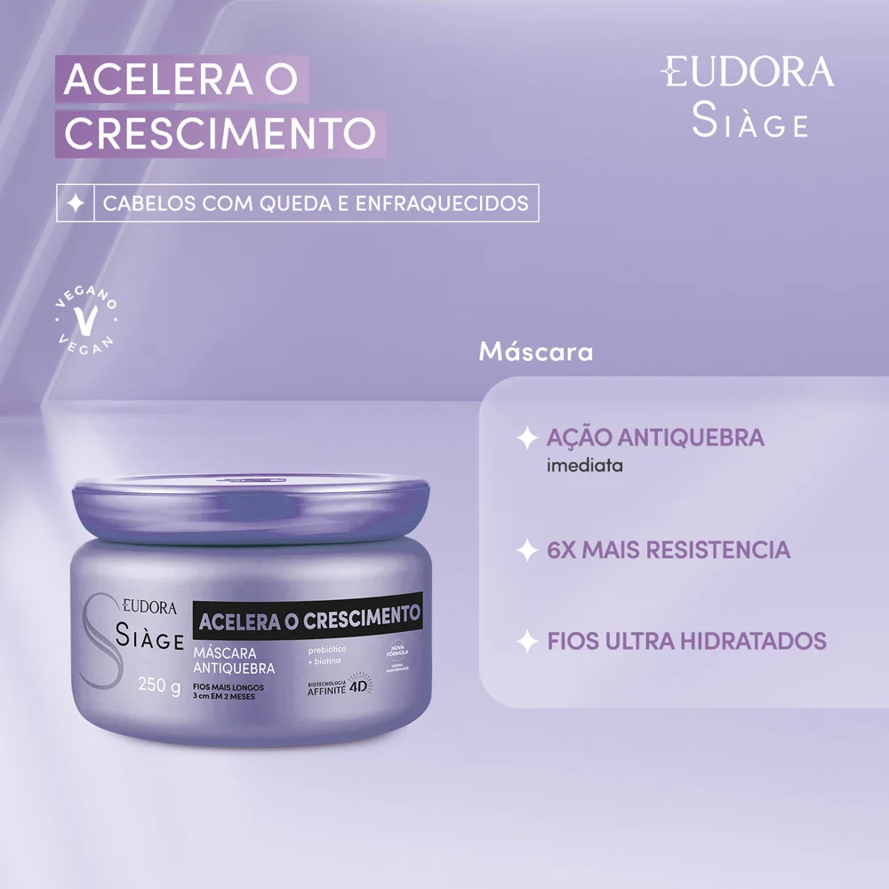 Máscara Capilar Eudora Siàge Acelera o Crescimento Antiquebra 250g