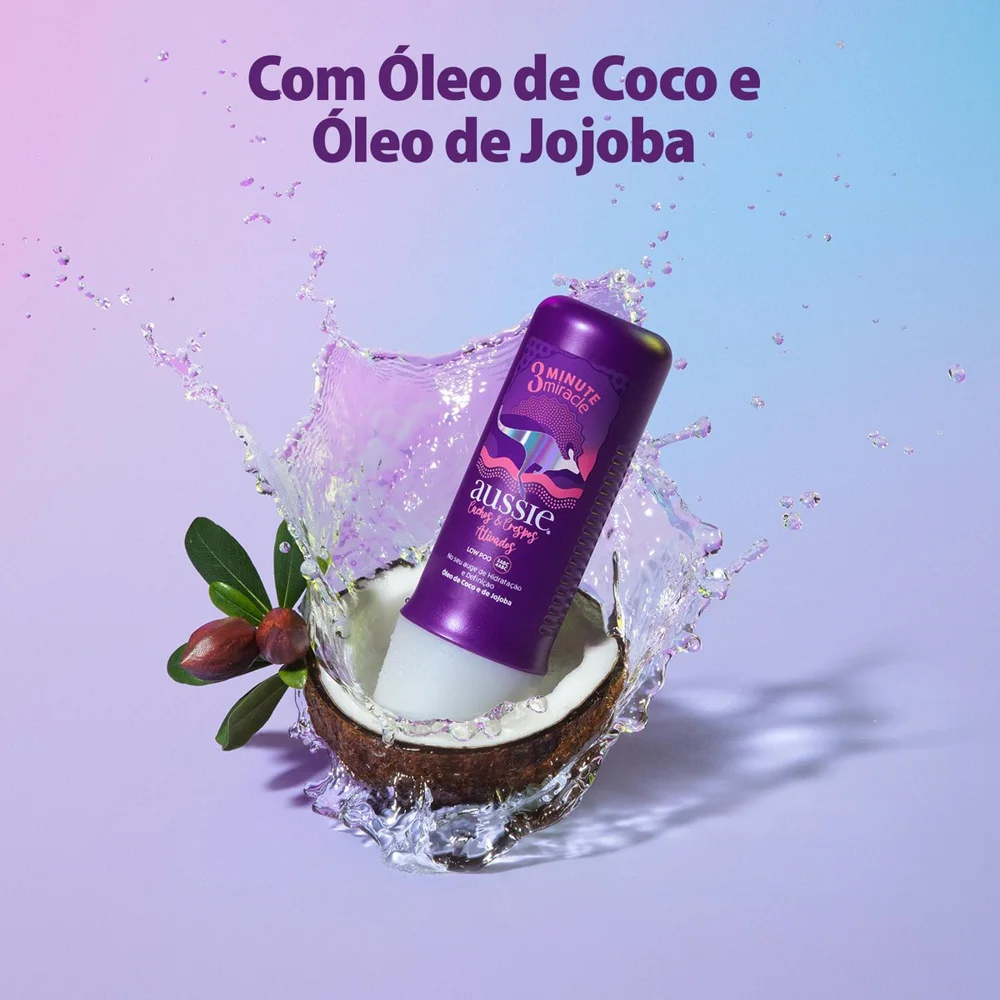 Creme de Tratamento Capilar Aussie 3 Minute Miracle Cachos e Crespos Ativados Hidratação e Definição 236ml
