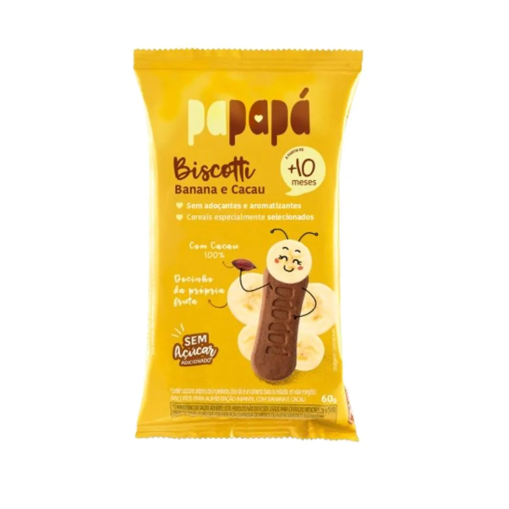Biscoito Infantil Papapá Biscotti Sabor Banana e Cacau Sem Açúcar +10meses 60g