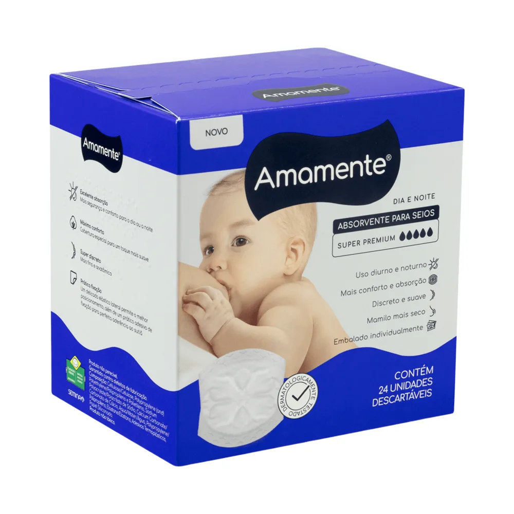 Absorvente para Seios Amamente Super Premium Descartável Dia e Noite 24 Unidades