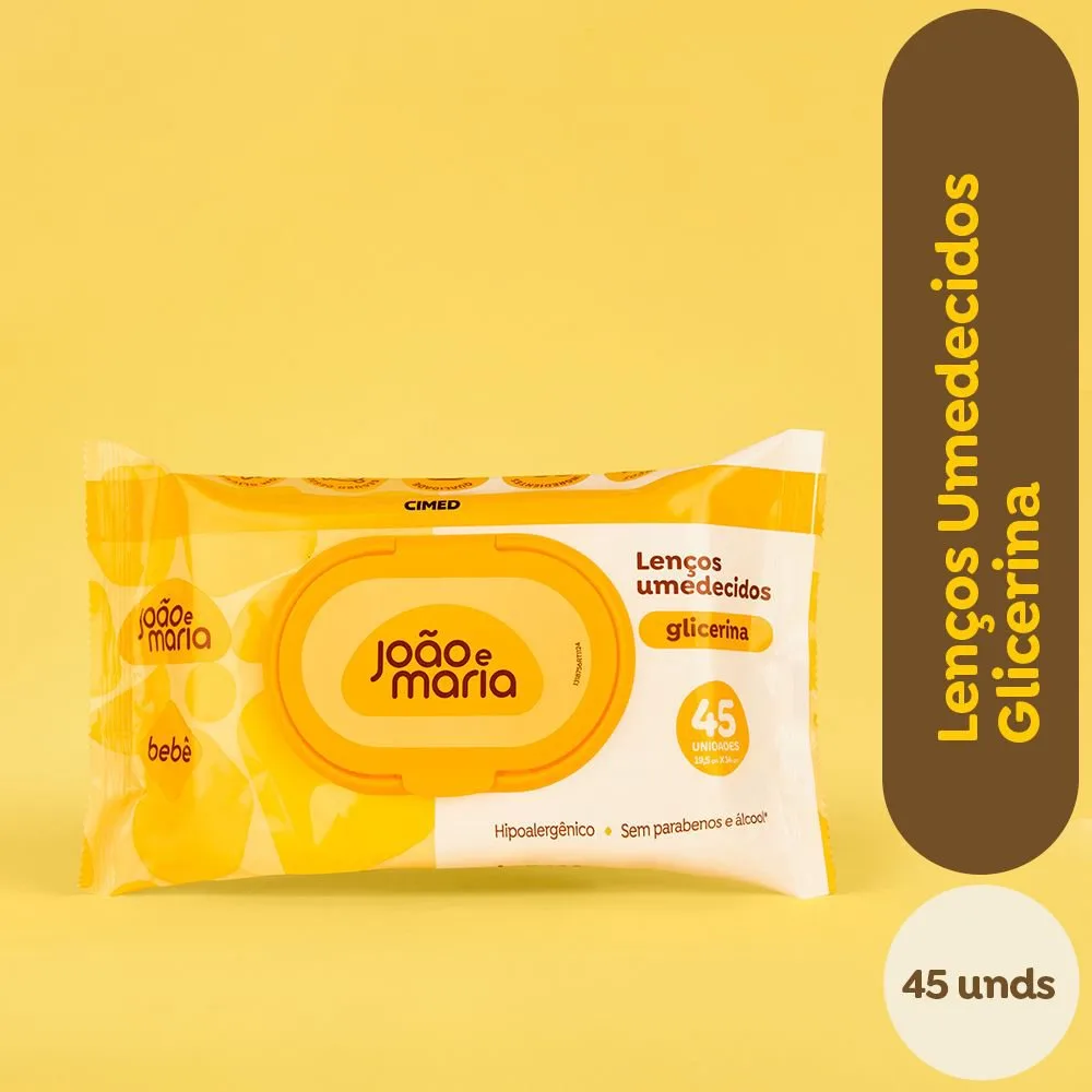Lenços Umedecidos João e Maria Bebê Glicerina Hipoalergênico Sem Fragrância 45 Unidades