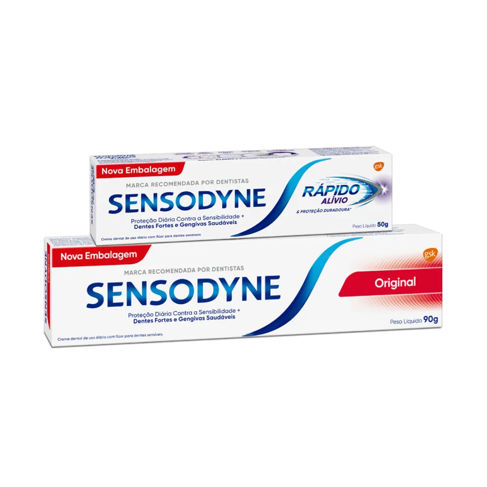 Kit Sensodyne Creme Dental Original para Dentes Sensíveis 90g + Creme Dental Rápido Alívio Original para Dentes Sensíveis 50g