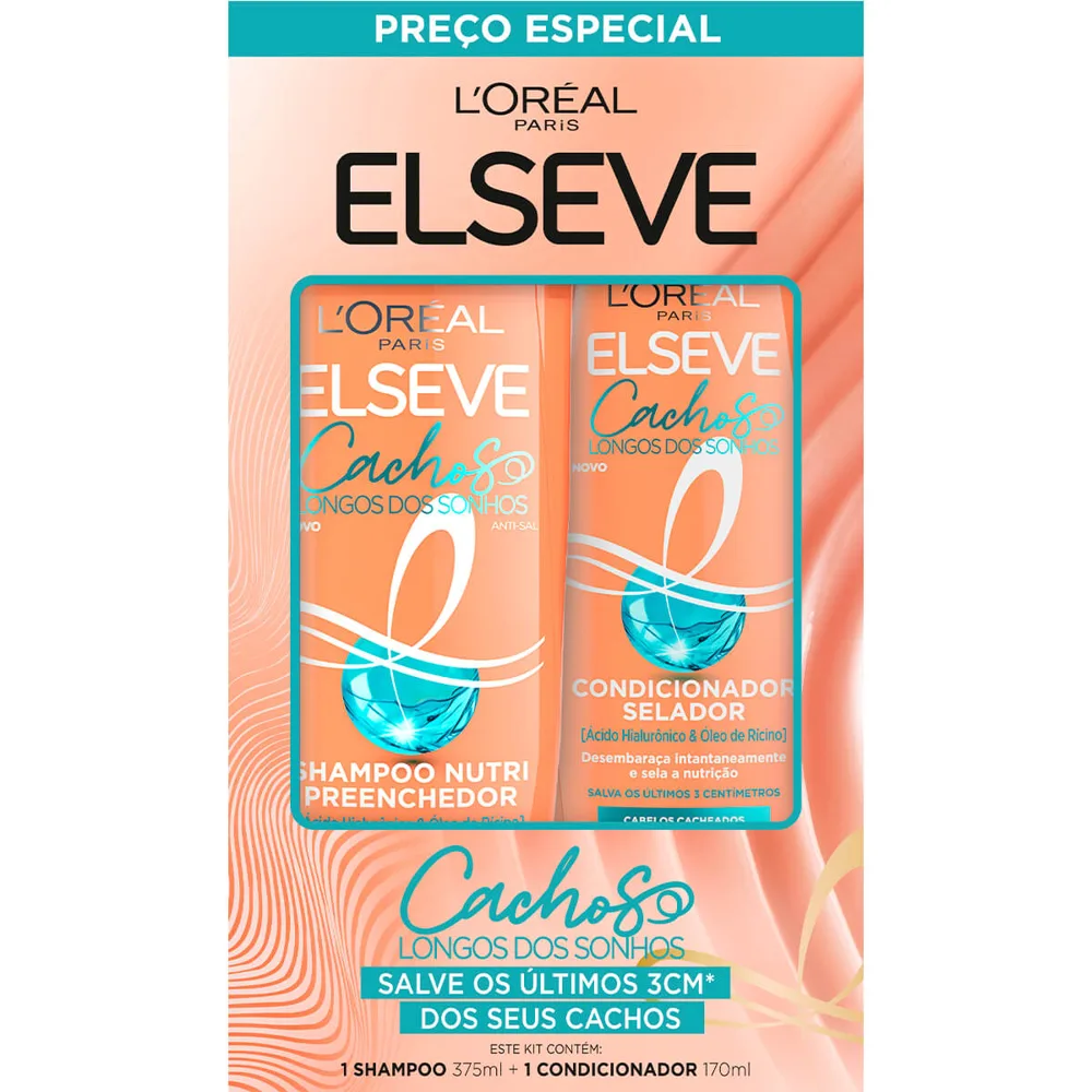 Kit Shampoo Elseve Cachos Longos dos Sonhos Nutri Preenchedor e Selador 375ml 1 Uni + Condicionador 170ml 1 Uni