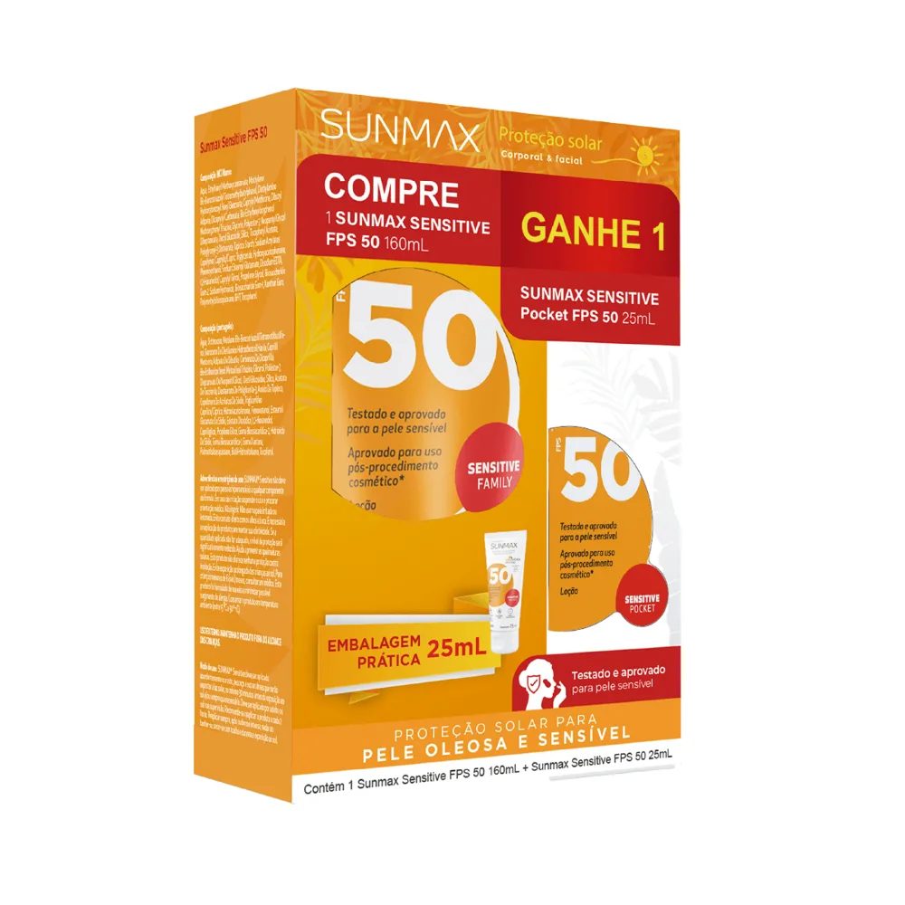 Kit Protetor Solar Sunmax Sensitive Oil Free FPS50 160ml 1 Unidade + Protetor Solar Sunmax Sensitive Oil Free FPS50 25ml 1 Unidade