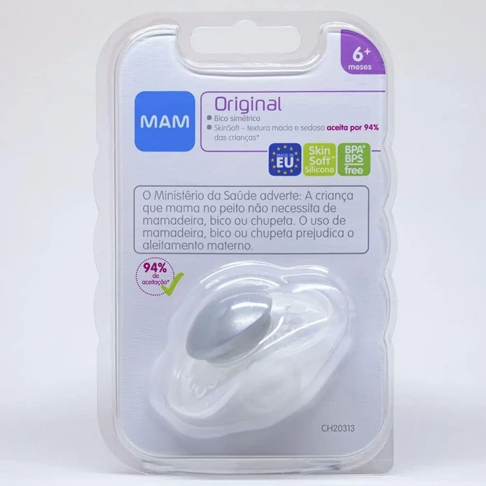 Chupeta MAM Original Ortodôntica +6 meses SkinSoft Silicone Neutra 1 Unidade