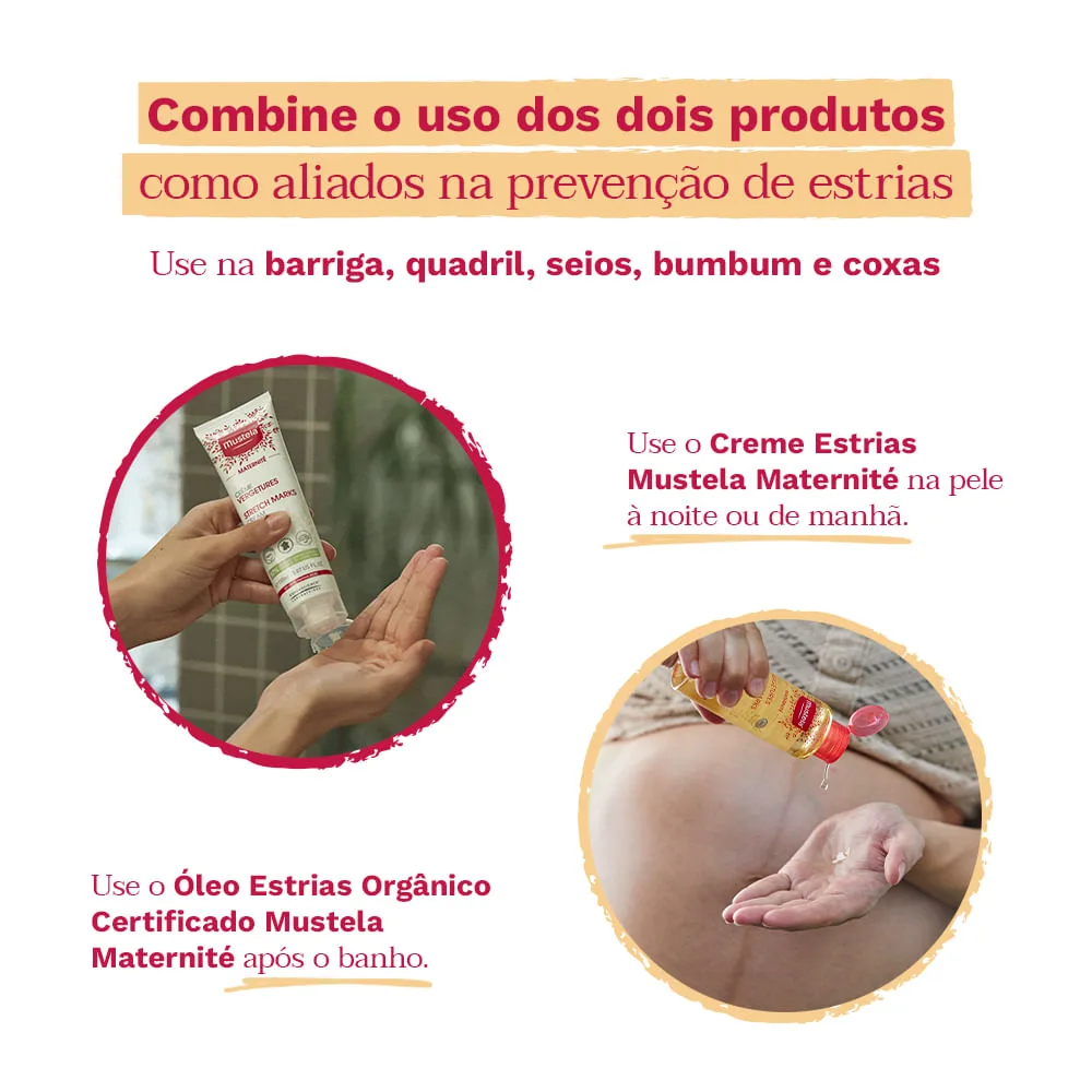 Kit Mustela Creme Prevenção de Estrias Maternité 250ml + Óleo Corporal Maternité Para Estrias 105ml