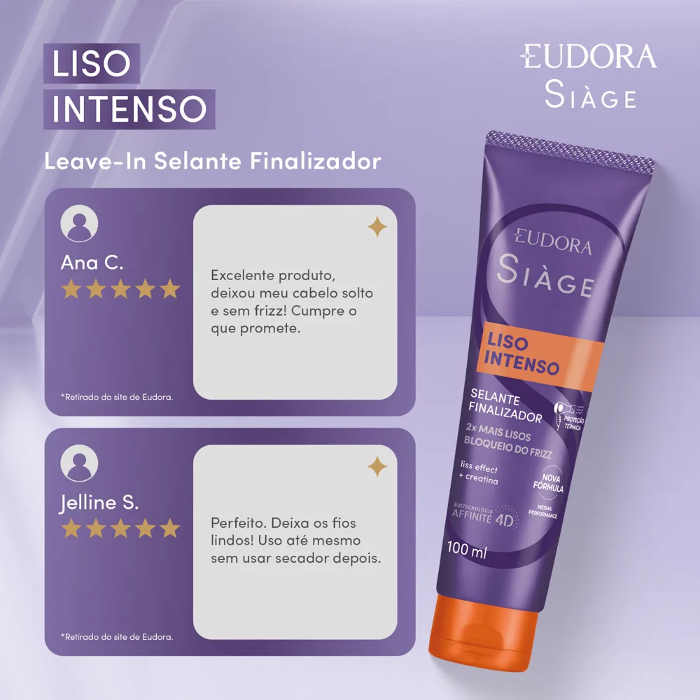 Leave-in Eudora Siàge Liso Intenso Selante Finalizador 100ml