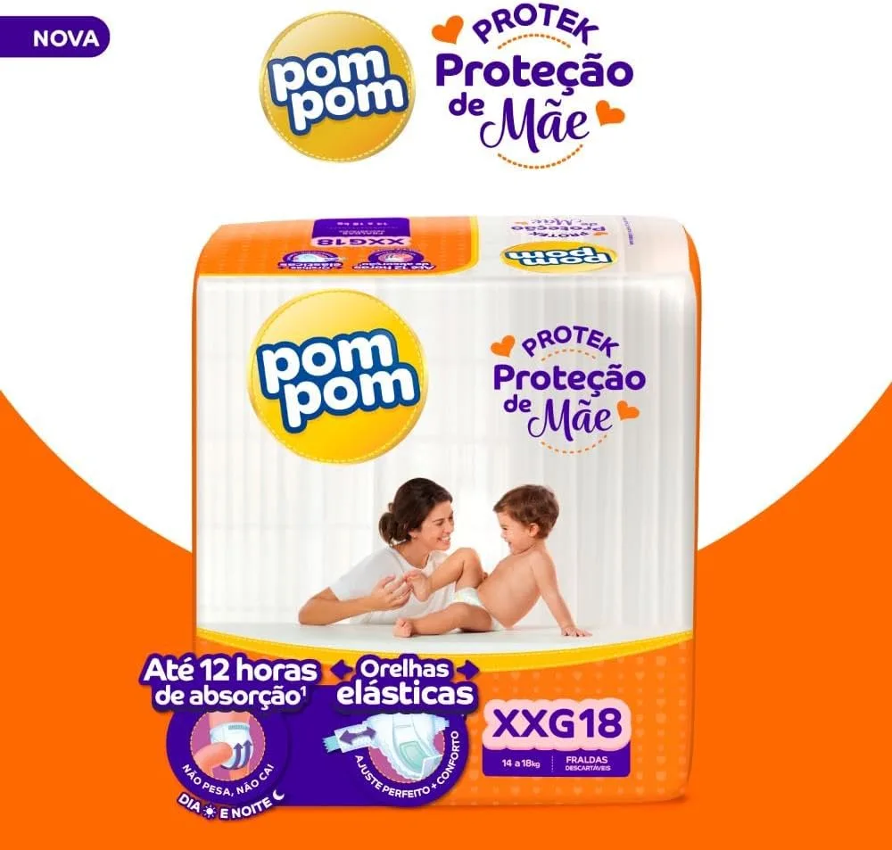 Fralda Pom Pom Protek Proteção de Mãe XXG 18 Unidades