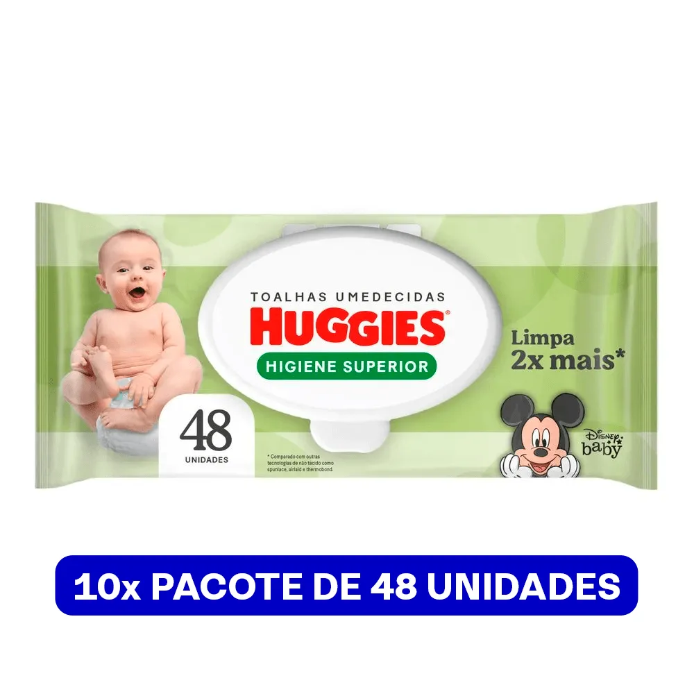 Kit Huggies Lenço Umedecido Higiene Superior 10 x 48 Uni Total 480 Unidades