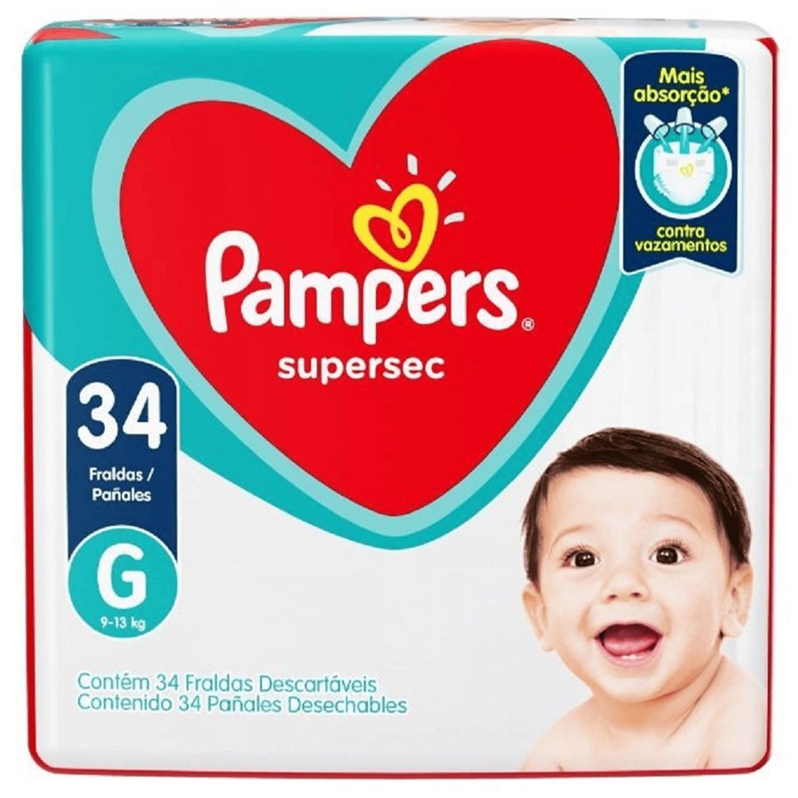 Fralda Pampers Supersec G - 34 Unidades