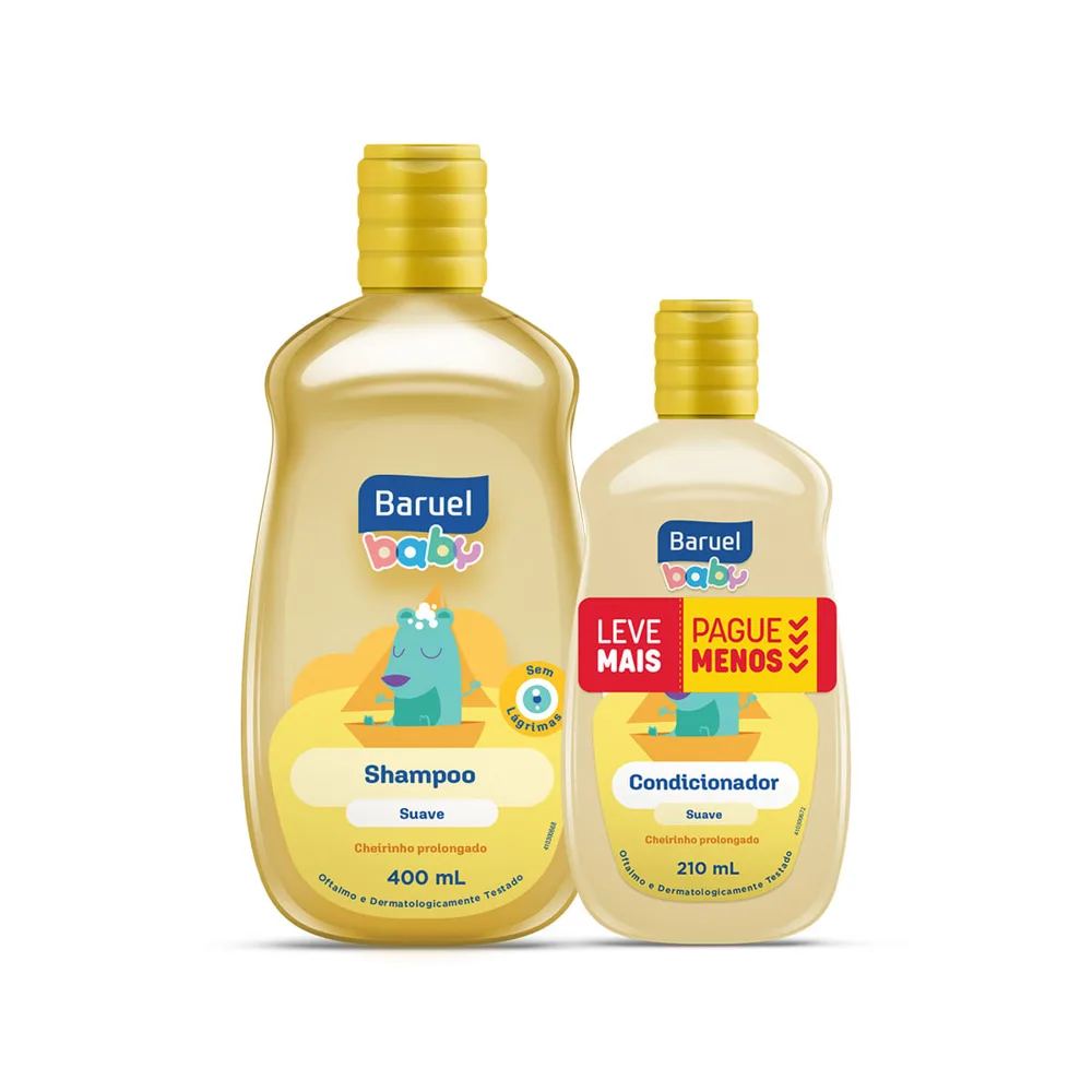 Kit Shampoo Infantil Baruel Baby Suave 400ml 1 Unidade + Condicionador Infantil Baruel Baby Suave 210ml 1 Unidade
