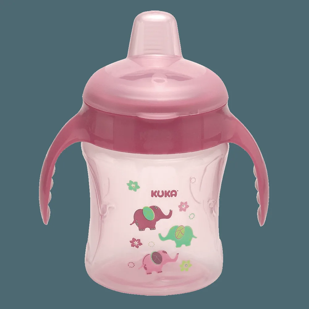 Caneca de Aprendizado Kuka Baby Antivazamento com Alça Bico Macio com Capuz Sem BPA Rosa Fun 200ml 1 Unidade