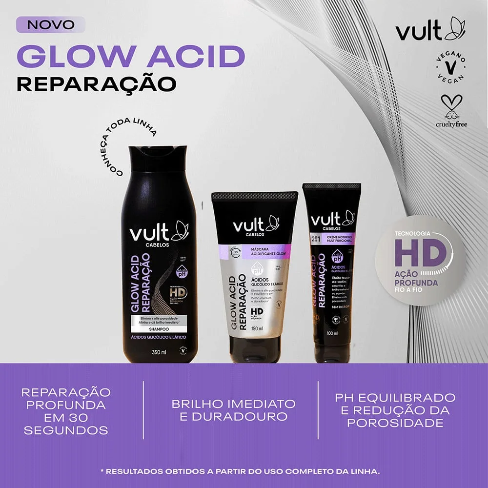 Shampoo Vult Cabelos Glow Acid Reparação 350ml