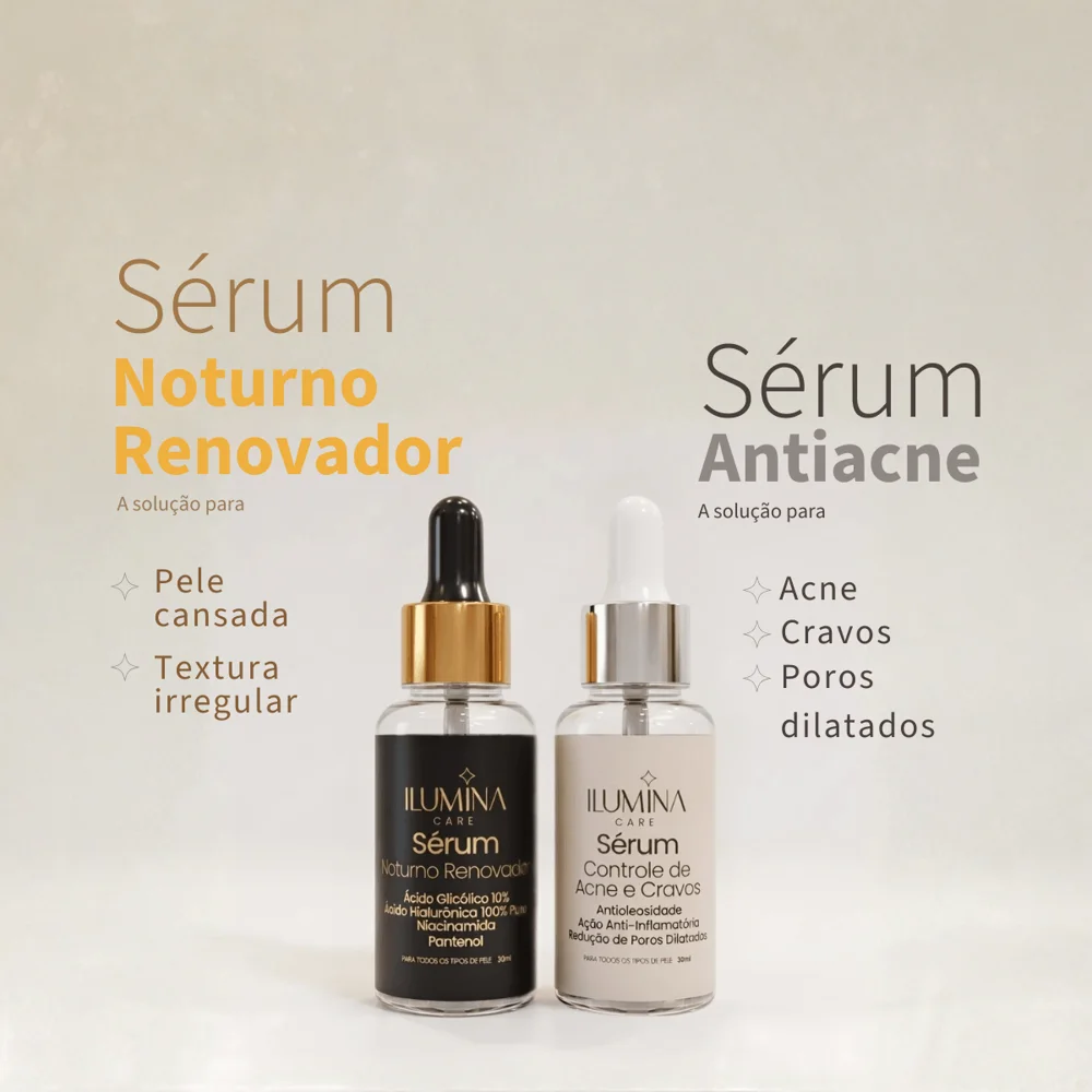 Kit Sérum Antiacne + Renovador Noturno Uso Diário
