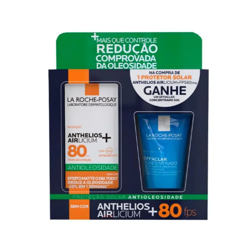 Kit Protetor Solar Facial La Roche-Posay Anthelios Airlicium+ FPS80 40g 1 Unidade + Gel de Limpeza Effaclar Concentrado 50g 1 Unidade