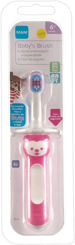 Escova Dental Infantil MAM Baby's Brush +6 meses Rosa 1 Unidade