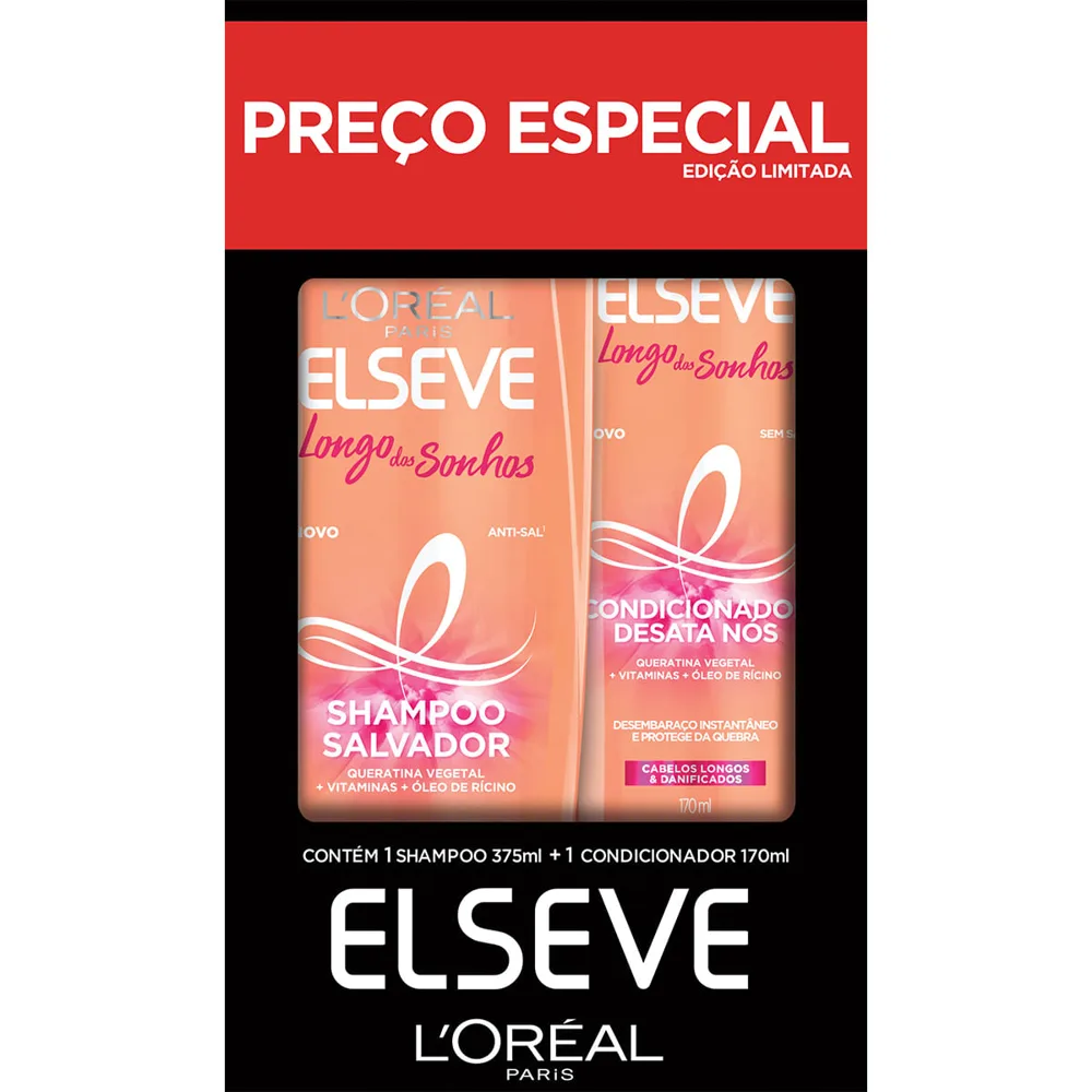 Kit Shampoo Elseve Longo dos Sonhos Antiquebra e Selagem de Pontas 375ml + Condicionador Elseve Longo dos Sonhos Antiquebra e Selagem de Pontas 170ml