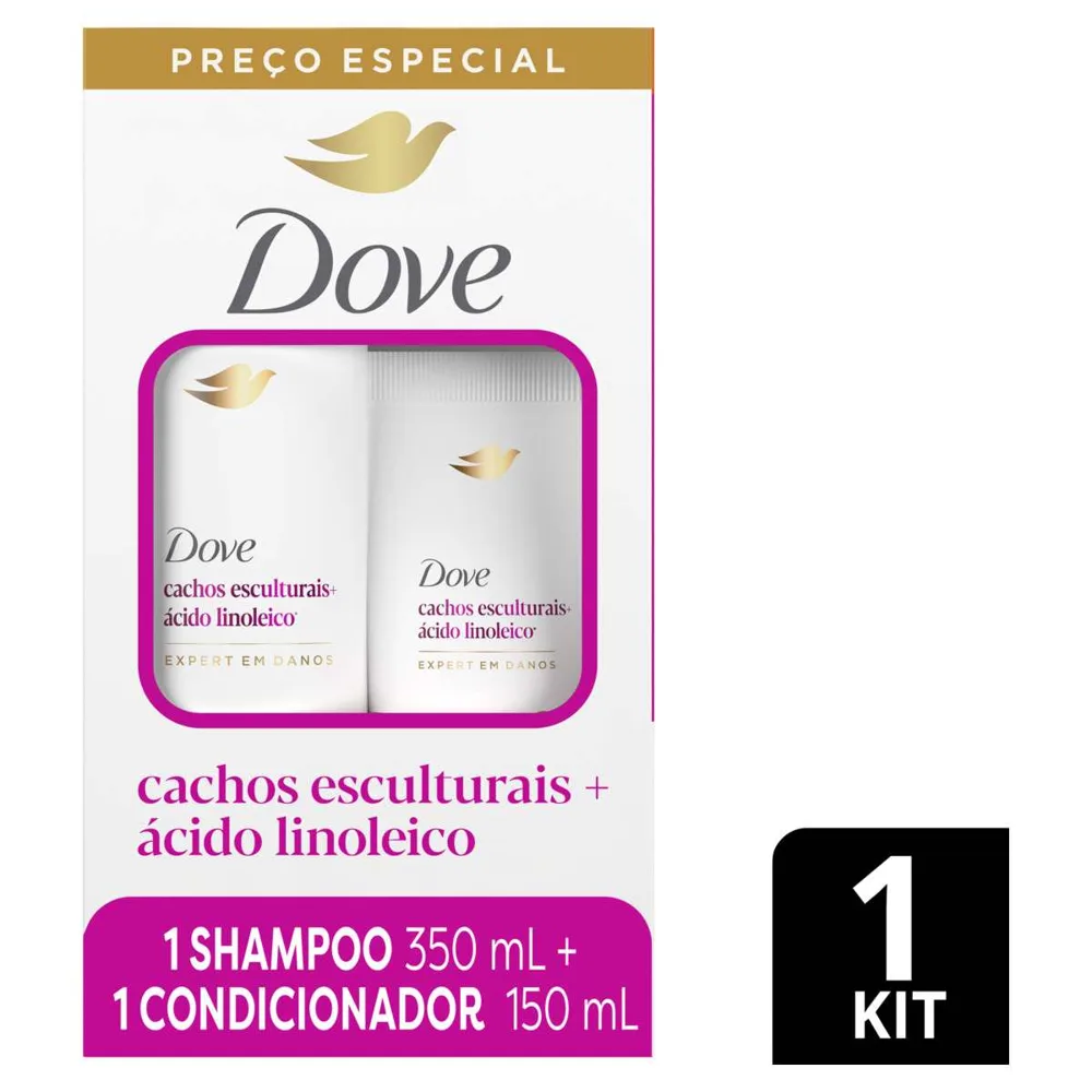 Kit Dove Shampoo Cachos Esculturais + Ácido Linoleico 350ml + Condicionador Cachos Esculturais + Ácido Linoleico 150ml