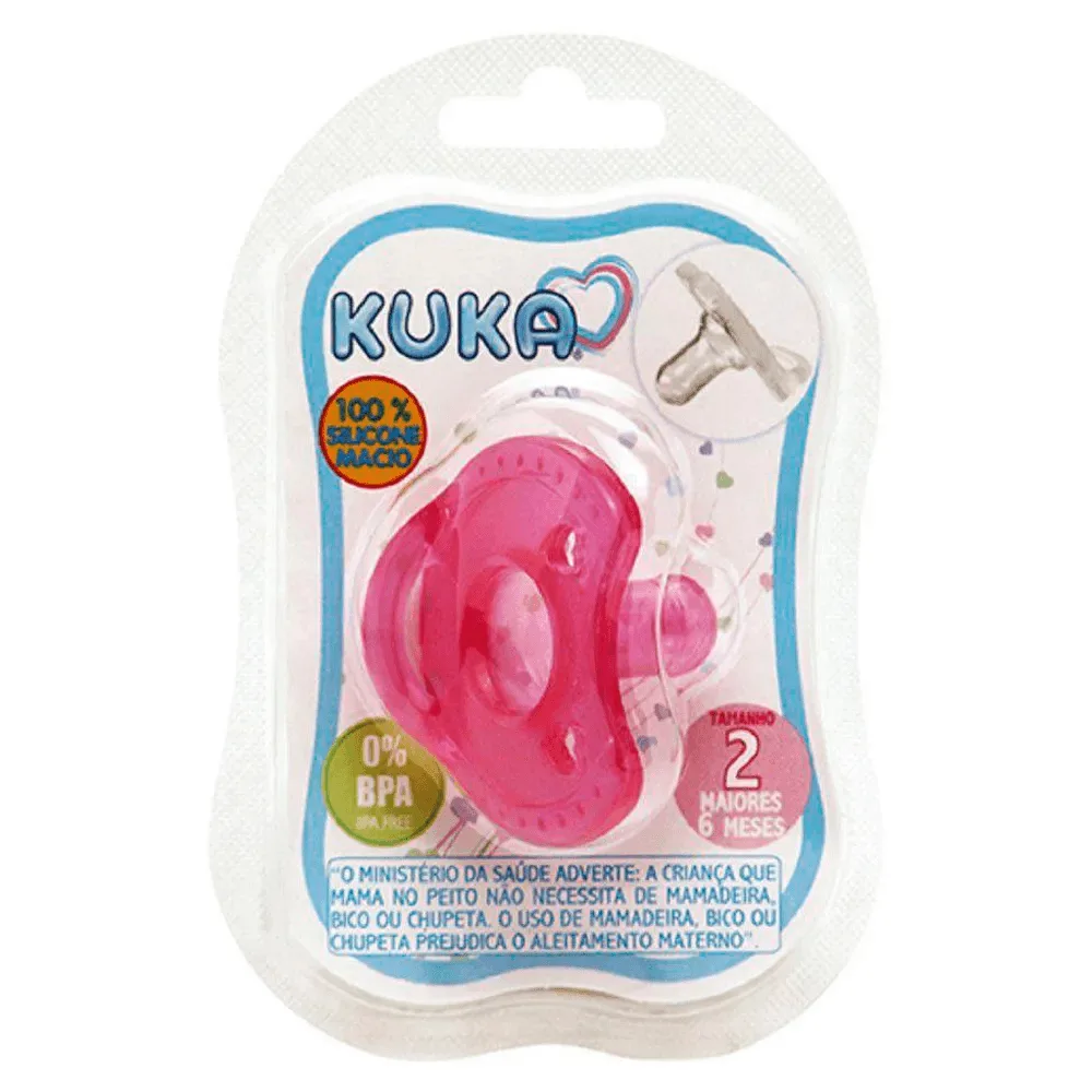 Chupeta Kuka Soft Comfort Bico Redondo +6 meses Silicone Rosa Tamanho 2 1 Unidade