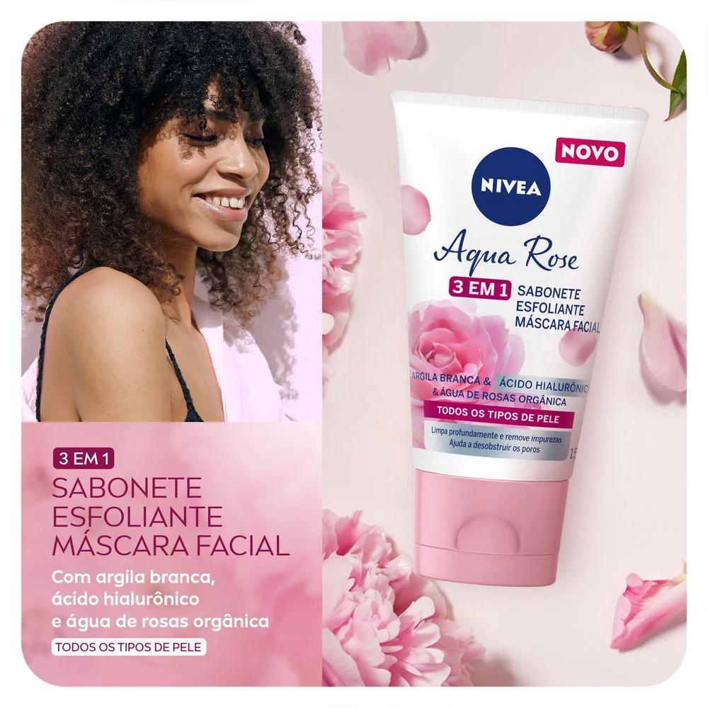 Sabonete Facial Nivea Aqua Rose 3 em 1 Argila e Ácido Hialurônico 150ml