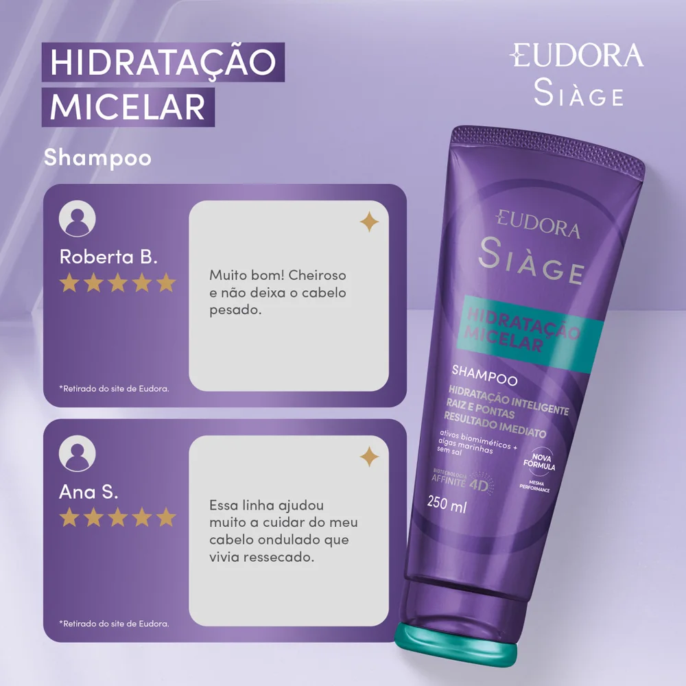 Shampoo Eudora Siàge Hidratação Micelar 250ml