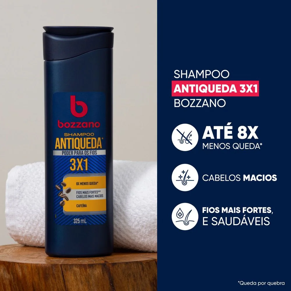 Shampoo Bozzano Antiqueda 3 x 1 Cafeína 325ml