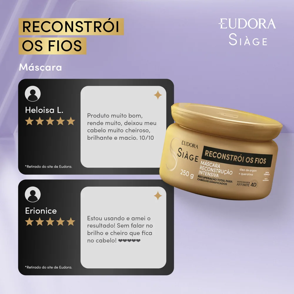 Máscara Capilar Eudora Siàge Reconstrói os Fios 250g