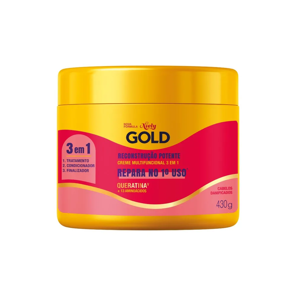 Creme Multifuncional 3 Em 1 Niely Gold Queratina V E 13 Aminoácidos Reconstrução Potente 430g