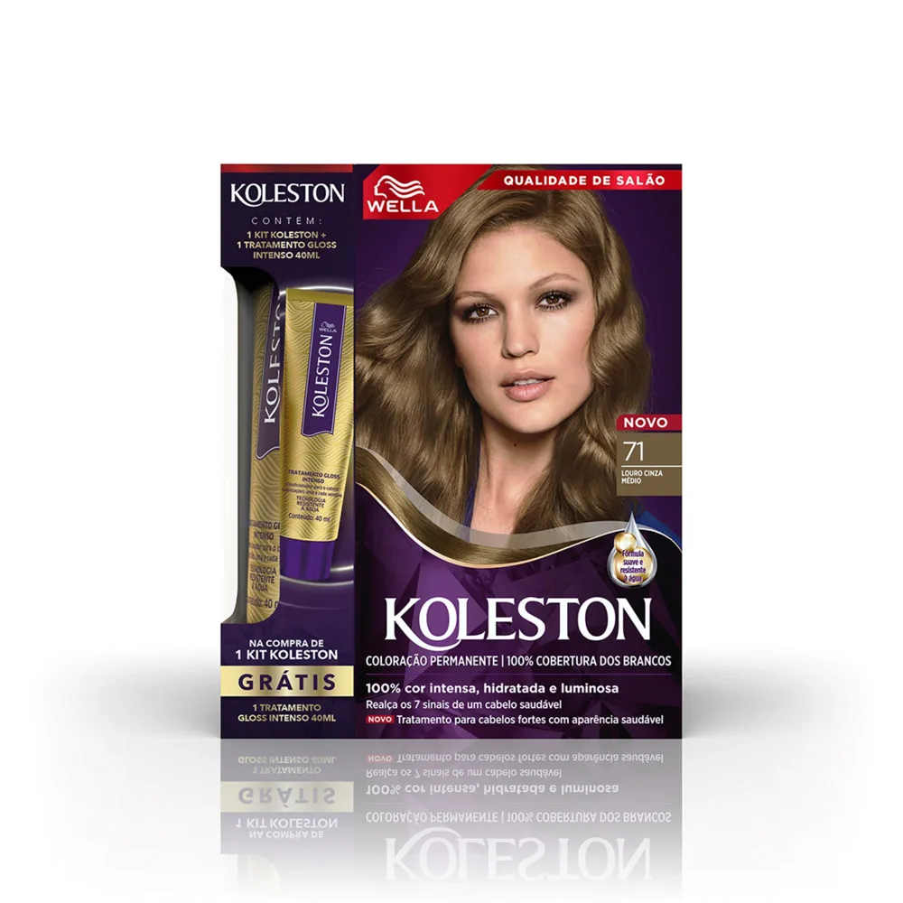 Tintura Koleston Louro Cinza Médio 71 Grátis Tratamento Gloss Intenso 40ml