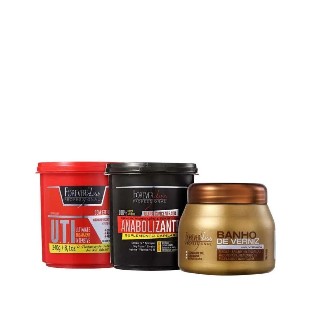 Forever Liss Professional - Máscaras Verniz 240g + UTI 240g + Anabolizante 240g