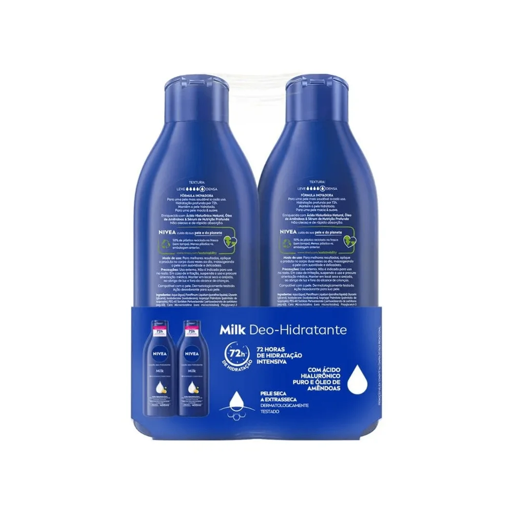 Kit Loção Hidratante Nivea Milk 400ml 2 Unidades