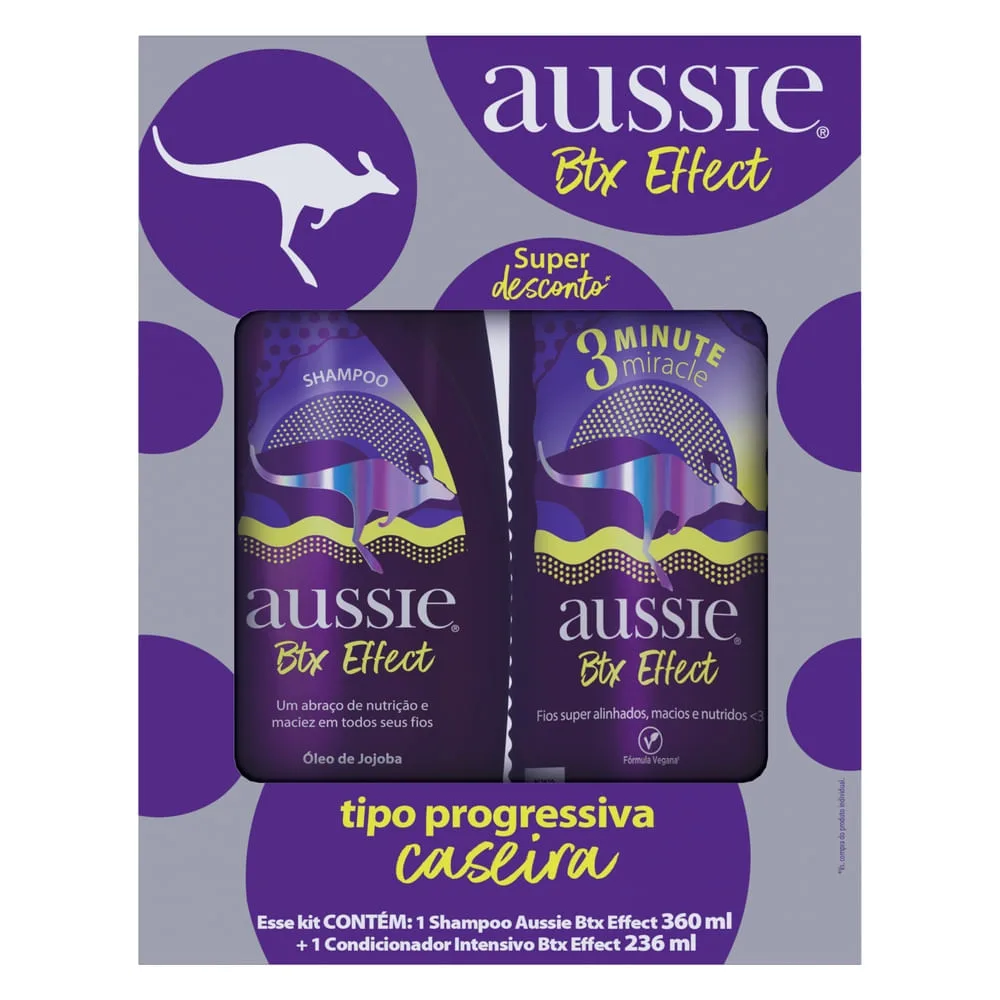 Kit Aussie Btx Effect Shampoo 360ml +  Creme de Tratamento Capilar 3 Minutos Milagrosos 236ml