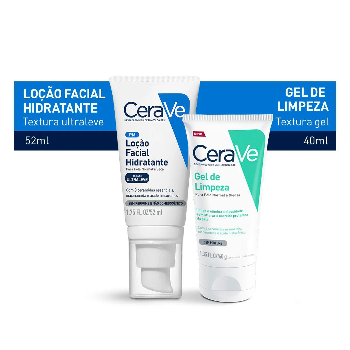 Kit CeraVe Loção Facial Hidratante 52ml + Gel de Limpeza 40g