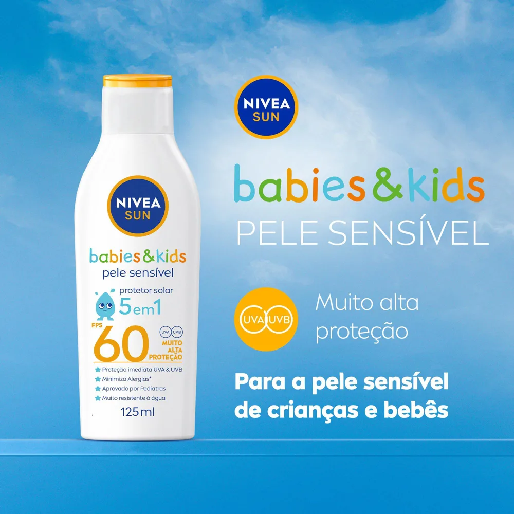 Protetor Solar Nivea Sun Kids Sensitive FPS60 Sem Perfume 125ml