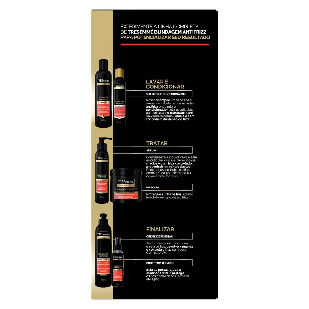 Kit Shampoo TRESemmé Blindagem Antifrizz 350ml 1 Unidade + Condicionador TRESemmé Blindagem Antifrizz 175ml 1 Unidade