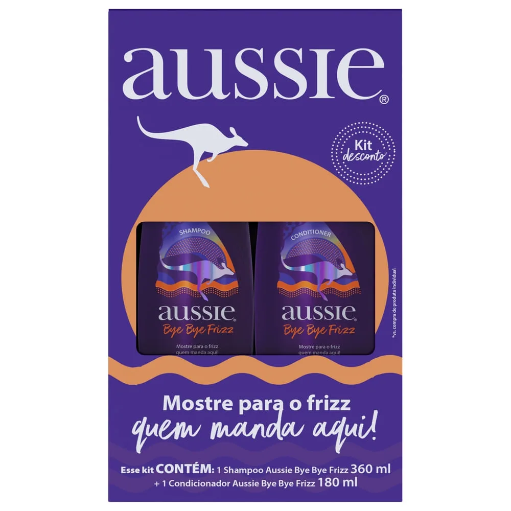 Kit Shampoo Aussie Bye Bye Frizz 360ml 1 Unidade + Condicionador Aussie Bye Bye Frizz 180ml 1 Unidade