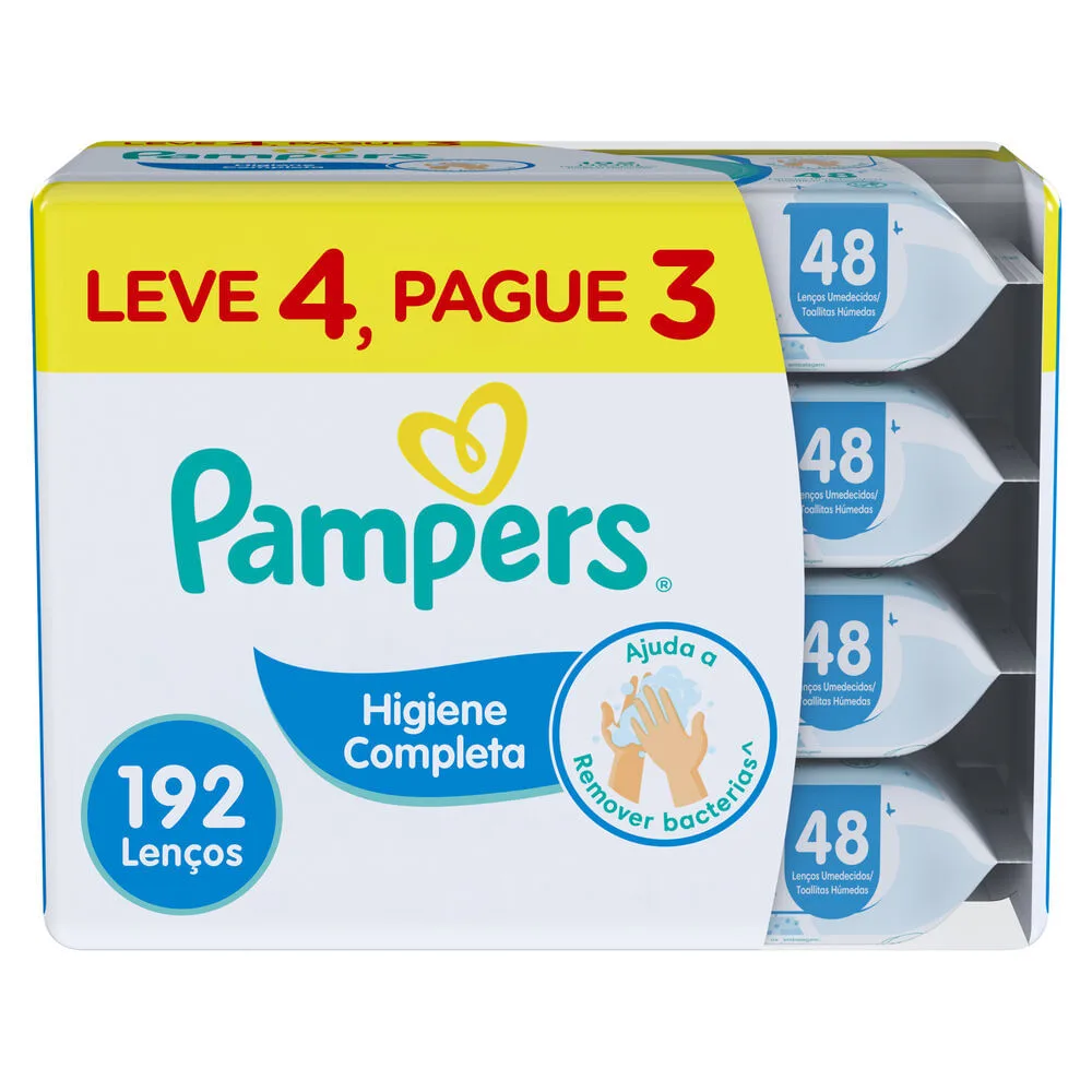 Lenços Umedecidos Pampers Higiene Completa Sem Álcool e Sem Perfume 48 Unidades Leve 4 Pague 3