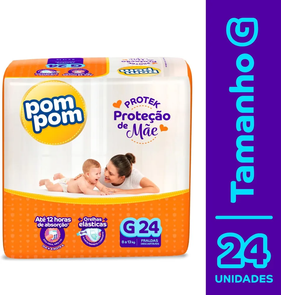 Fralda Pom Pom Protek Proteção de Mãe G 24 Unidades