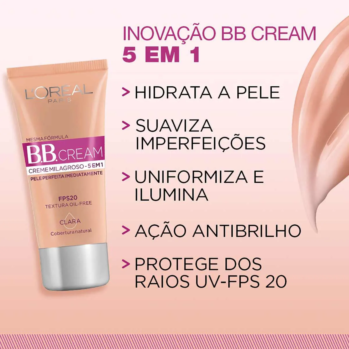 L'Oréal BB Cream Dermo Expertise 5 em 1 FPS 20 Clara 30ml